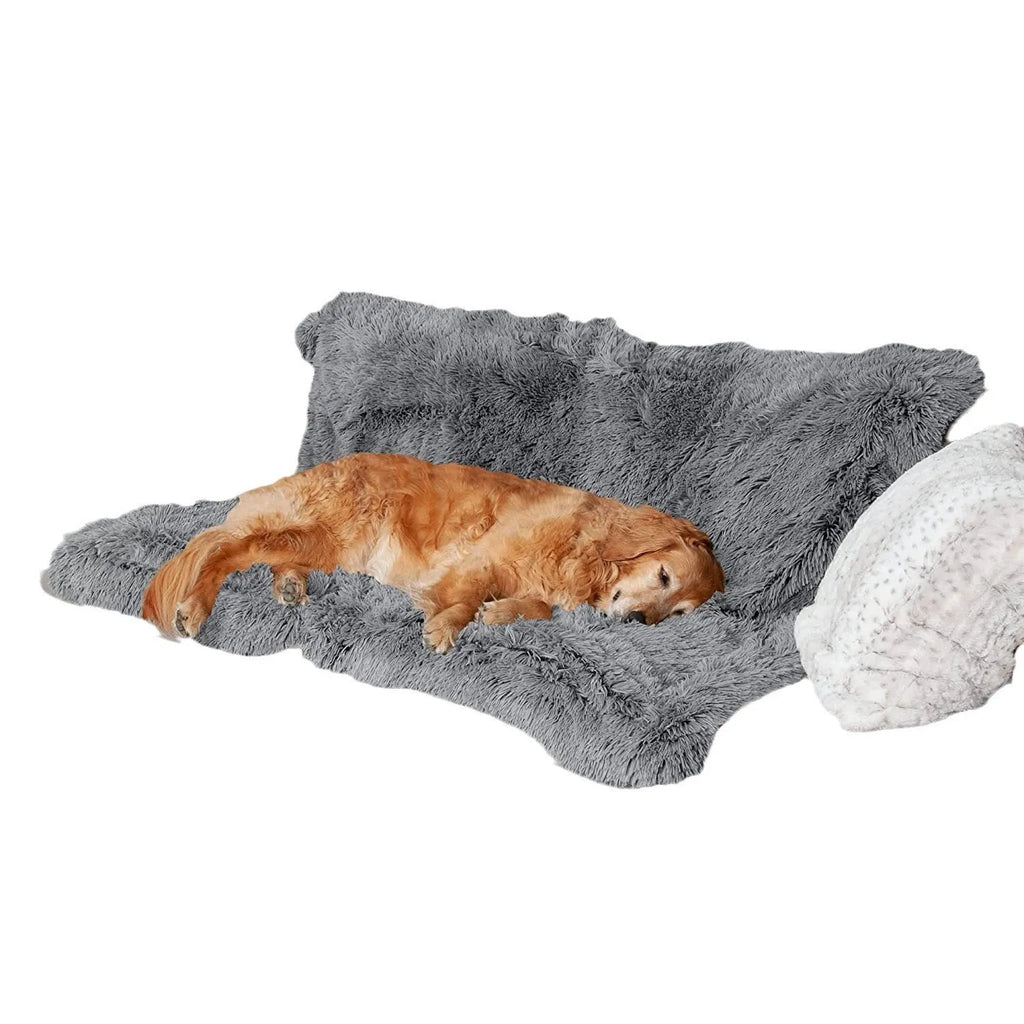 Plush waterproof double layer dog cushion in dark gray cloth material
