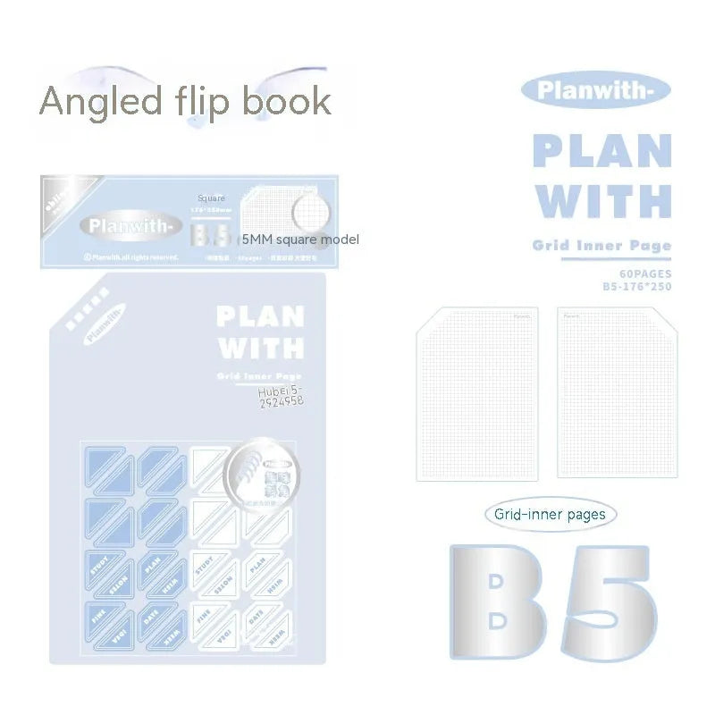 Artsy ins style oblique angle book series student notebook in A5 or B5 size with white or blue cover