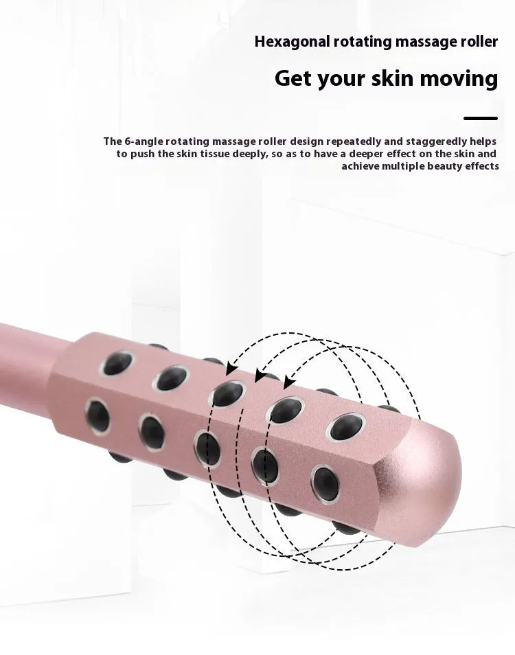 Purple handheld roller massage instrument with 24 germanium ceramic beads for facial and eye care.