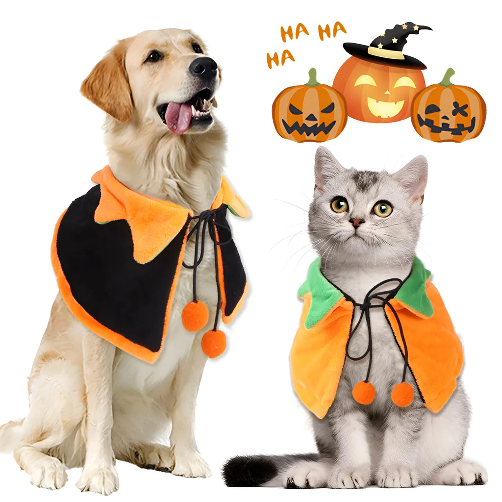 Double-sided Halloween pumpkin plush pet cloak for dogs and cats in B05401 colour