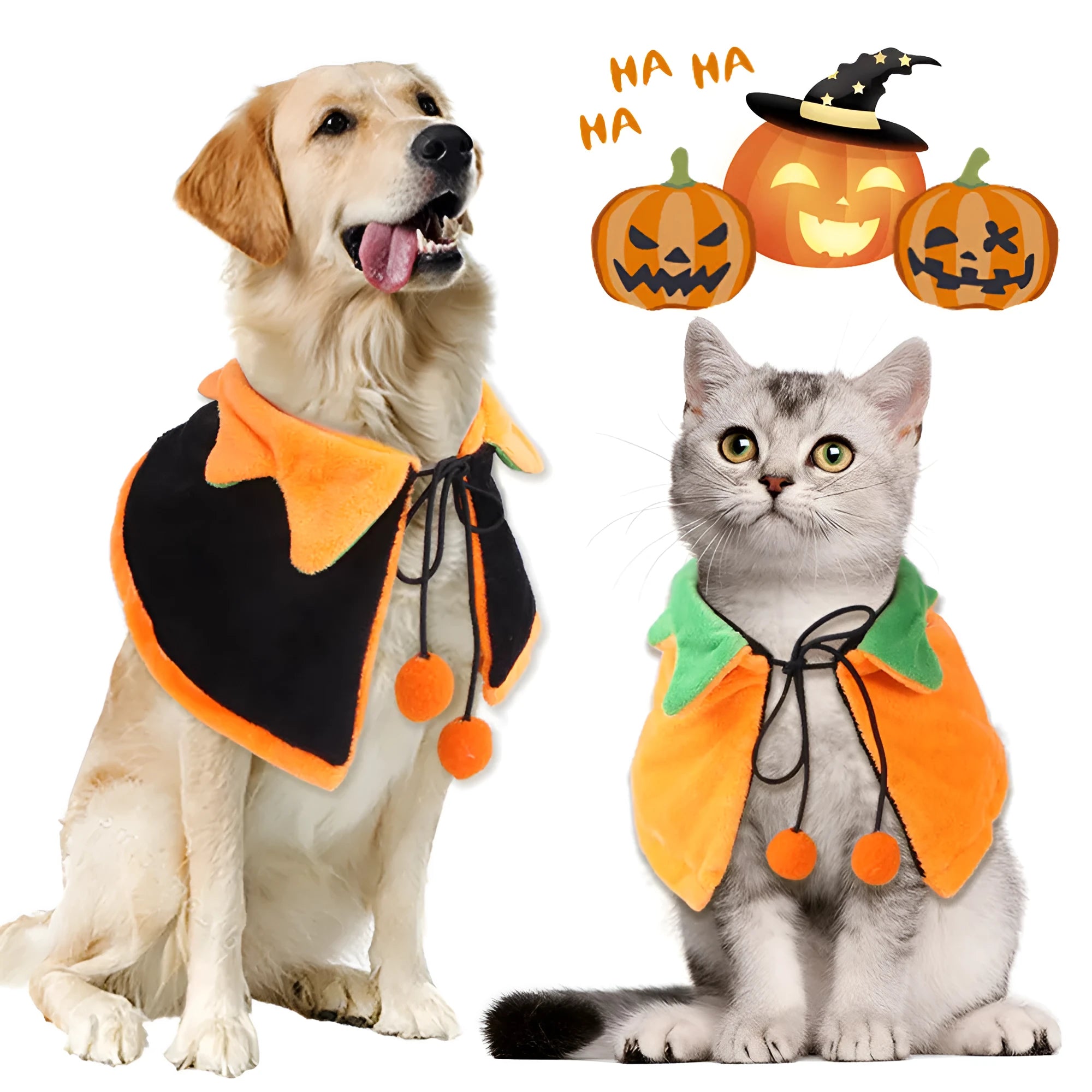 Double-sided Halloween pumpkin plush pet cloak for dogs and cats in B05401 colour