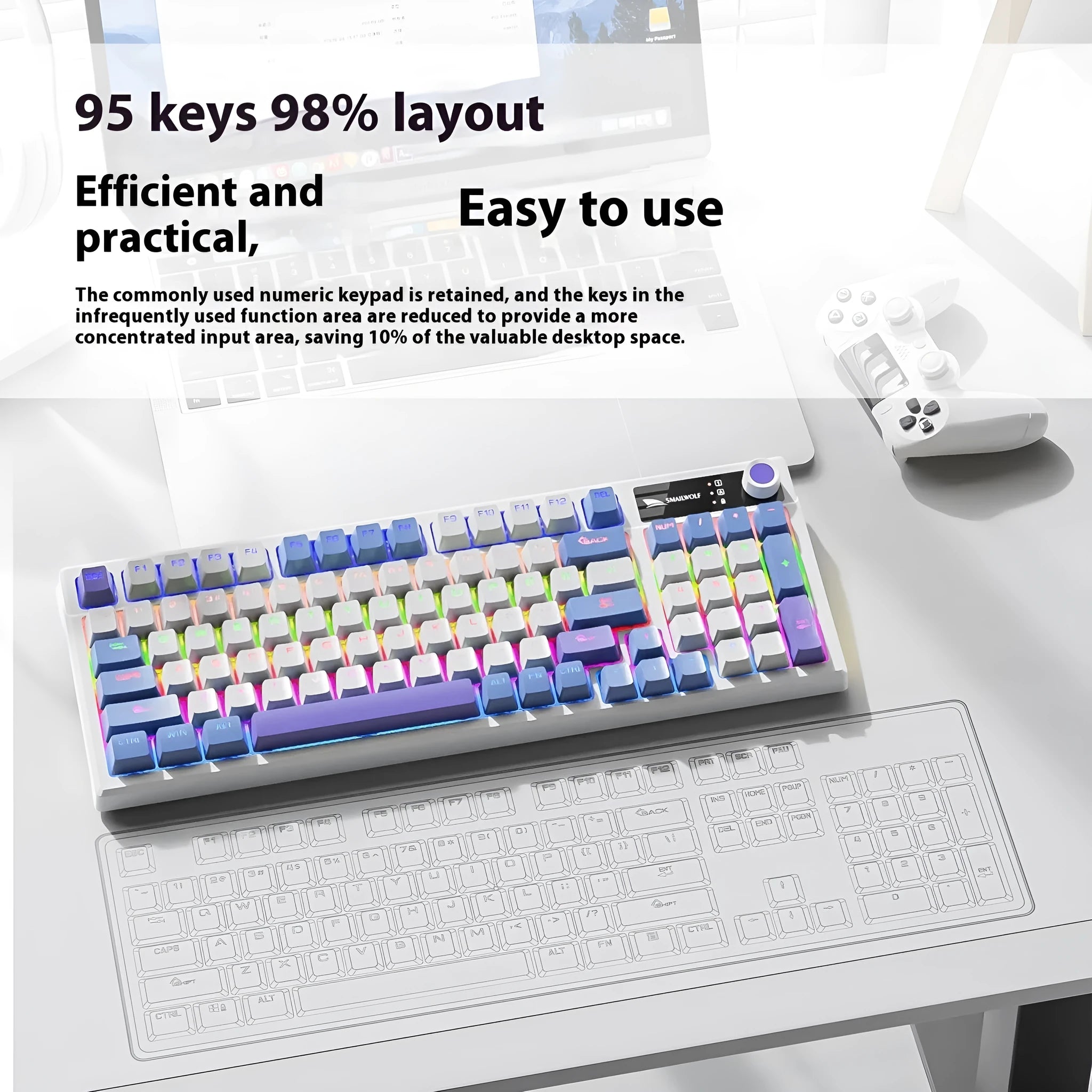 SK15 wired mechanical keyboard with control knobs in Autumn Water Blue colour for laptop gaming