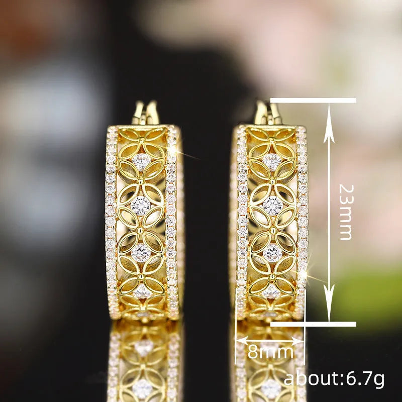 Yellow gold copper ear clips with horse eye, flower and butterfly geometric design for women.