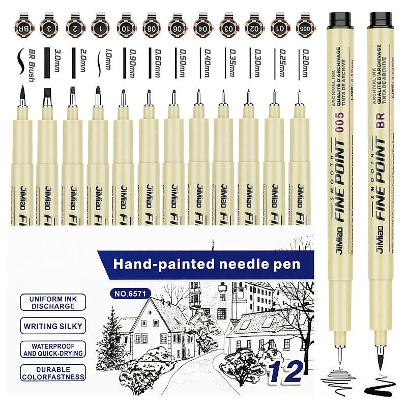 Waterproof syringe-style cartoon design drawing pen with black ink refill, 133mm plastic body