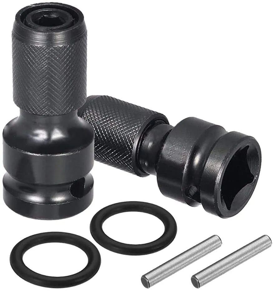 Telescopic bit holder with hexagonal handle for electric wrenches showing extended sleeve and bit retention mechanism