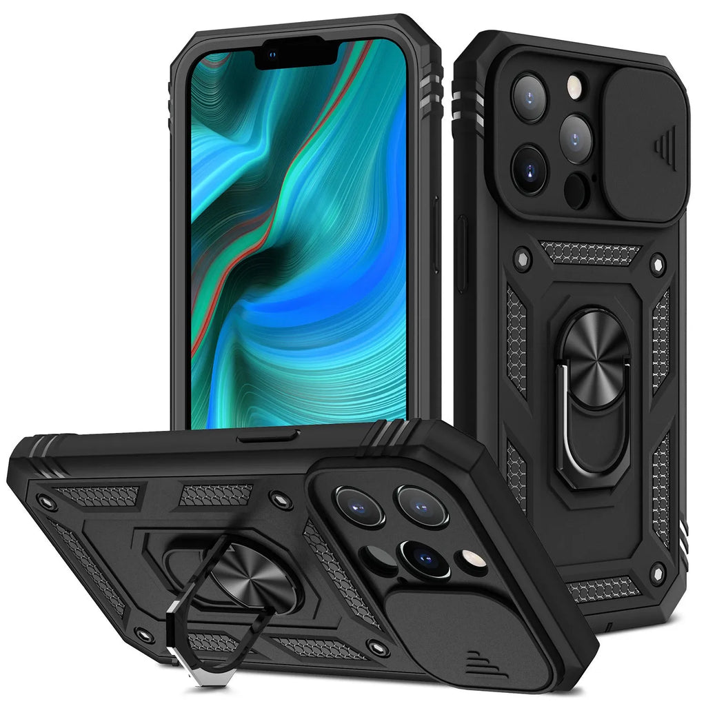 Magnetic iPhone case with sliding window bracket in two-tone colours for iPhone 12 and 13 models