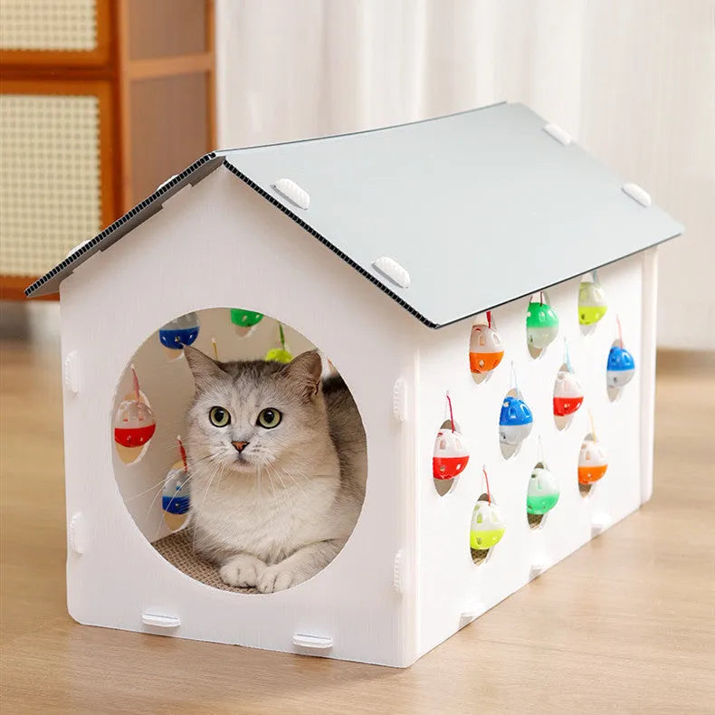 Integrated cat scratch board with tunnel and bell ball plastic toy