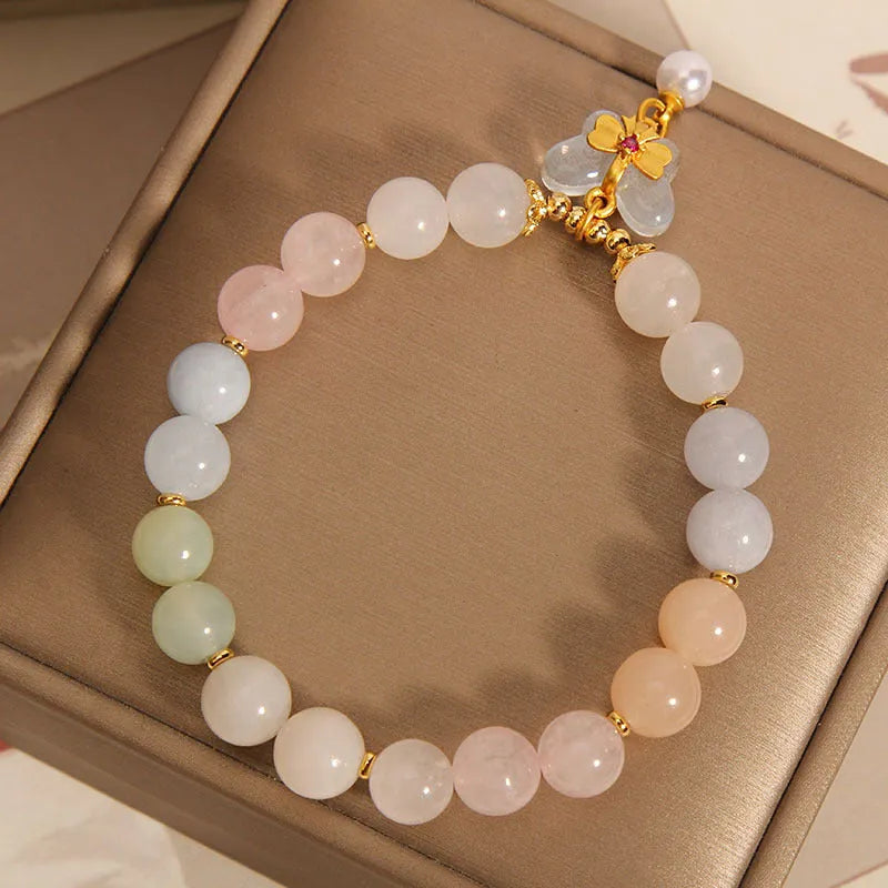 Candy colour natural morganite crystal bracelet with butterfly pendant for women