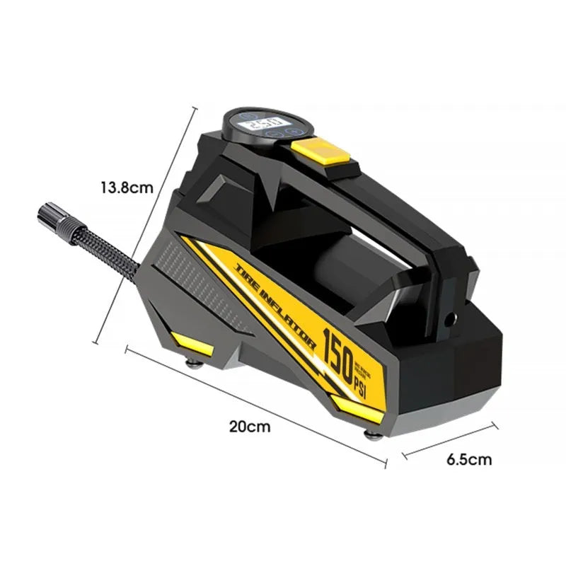 Black portable electric tyre inflator with digital display for car tyre inflation