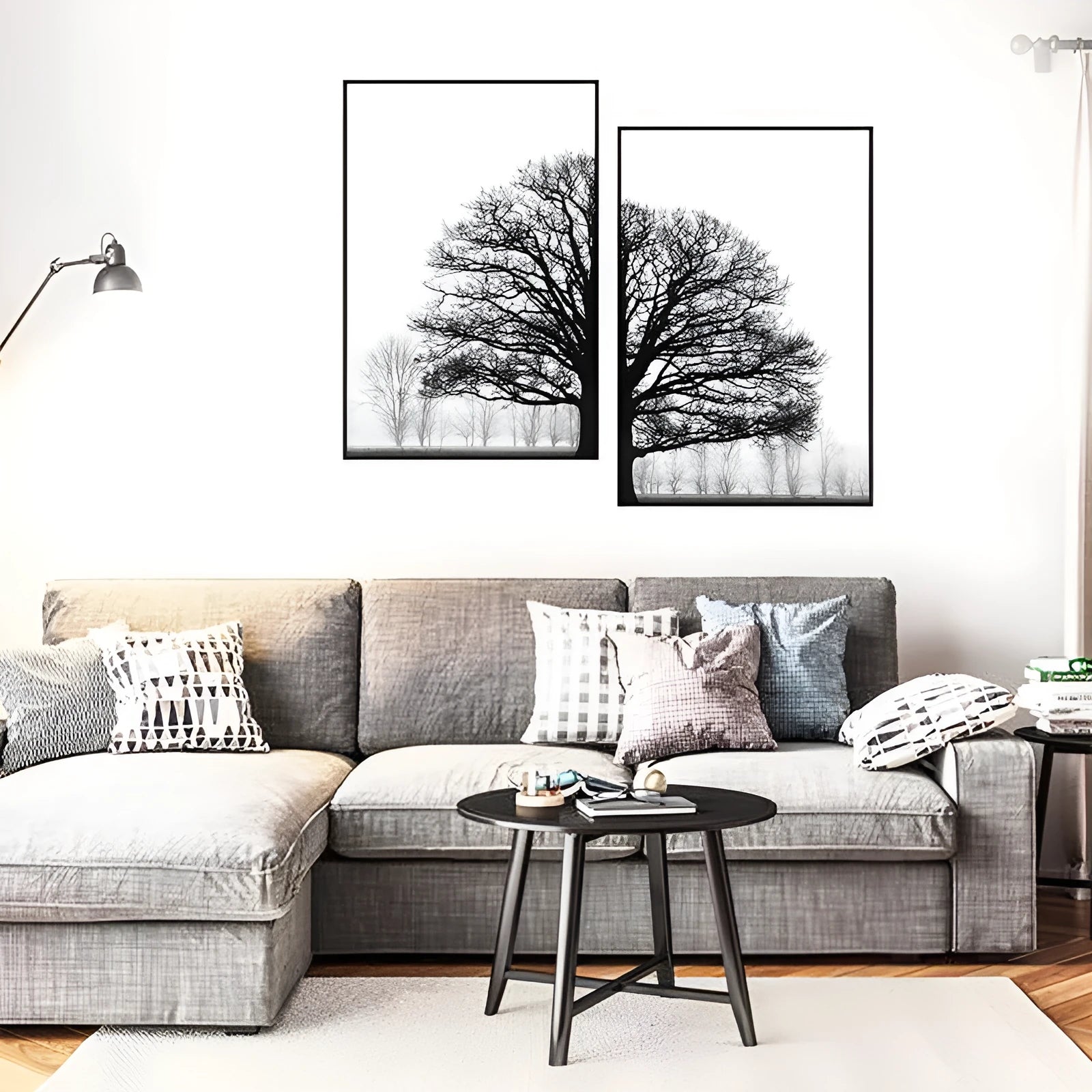 Black and white winter trees canvas wall painting, white background, multiple sizes available