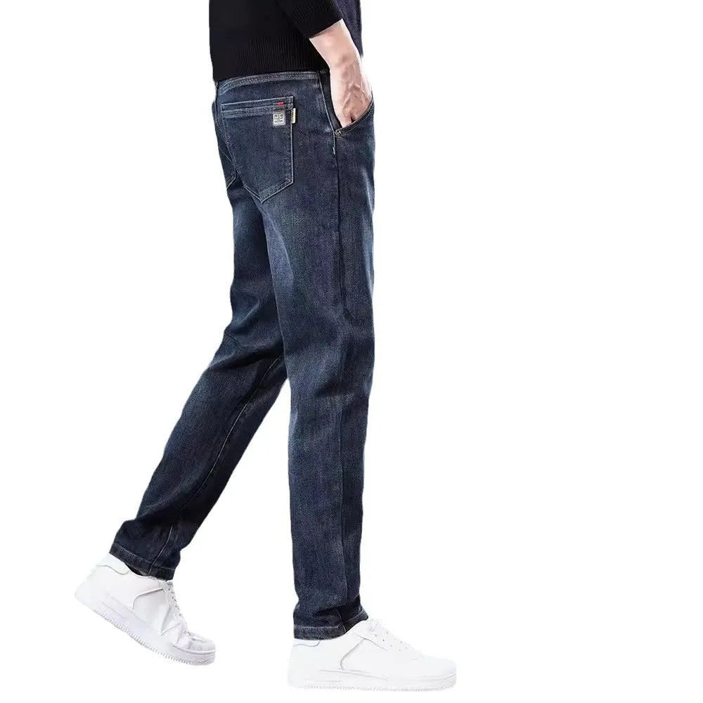 Slim straight casual trousers in black with micro-elastic fabric and mid-waist design