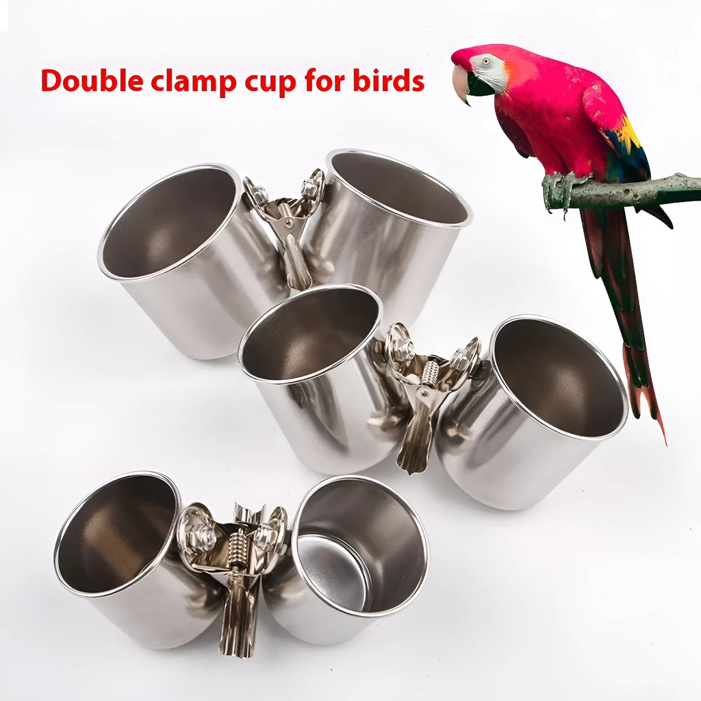 Stainless steel birdcage feeder in natural colour for outdoor aviaries.
