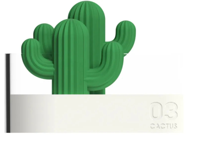 Transparent green cactus USB portable humidifier on desk showing water level inside plastic body