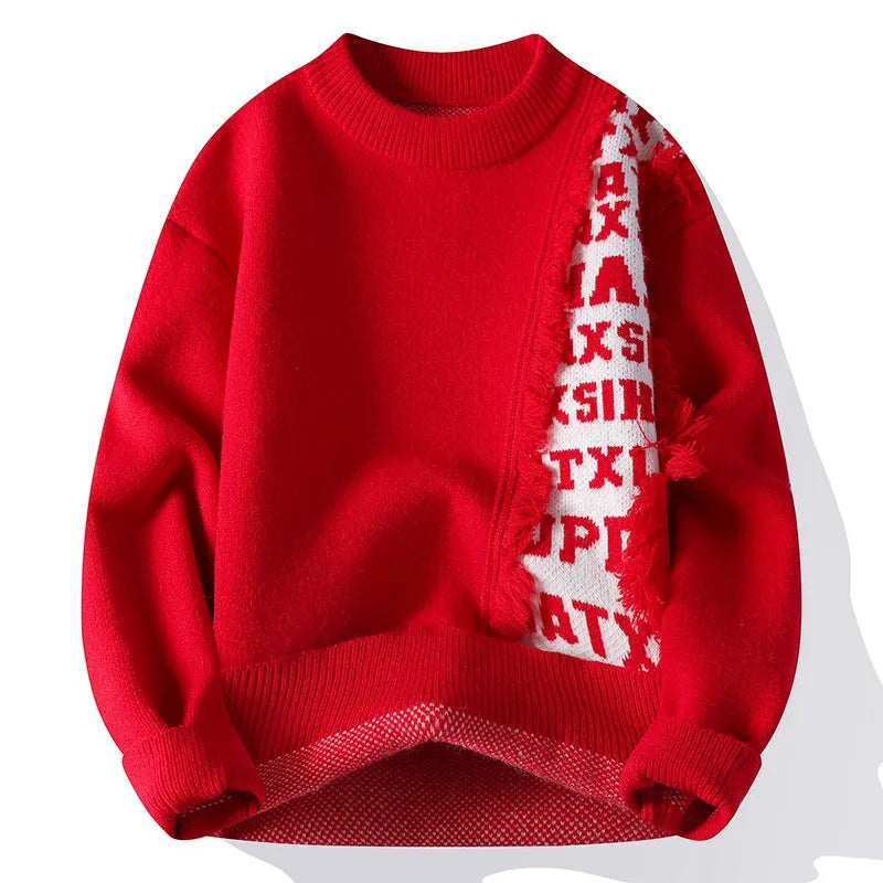 Men's loose-fit knitted pullover jumper in a rabbit fur blend with ribbed hem, shown in multiple colours.
