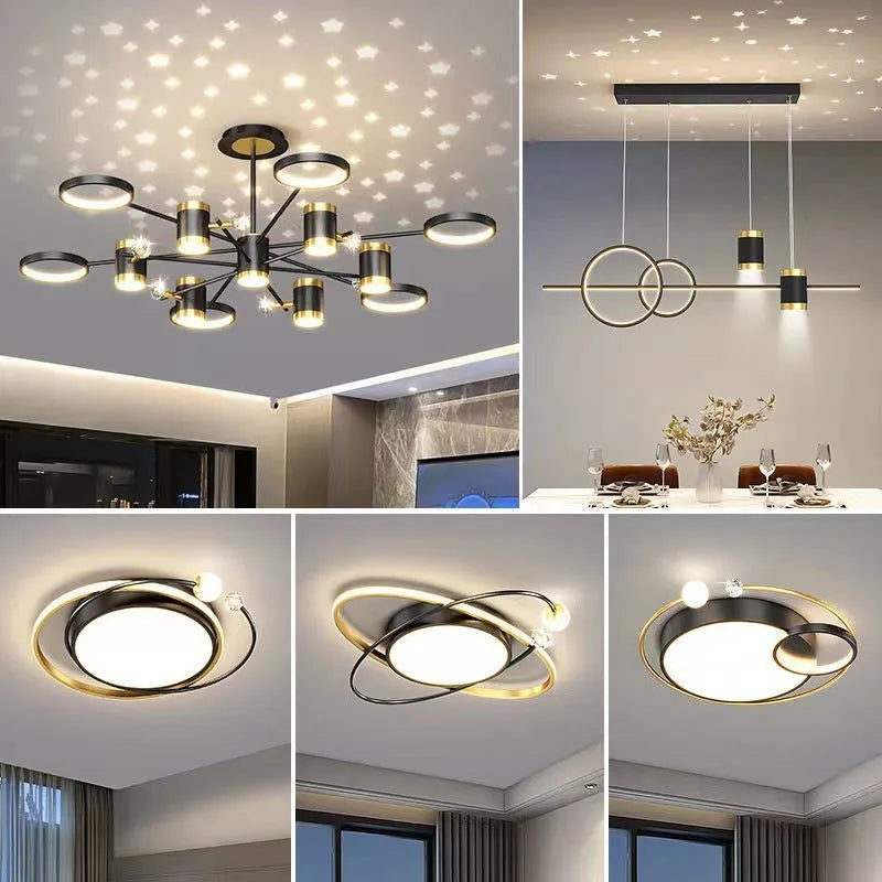 Black iron pendant ceiling chandelier with 13 light heads and remote control.