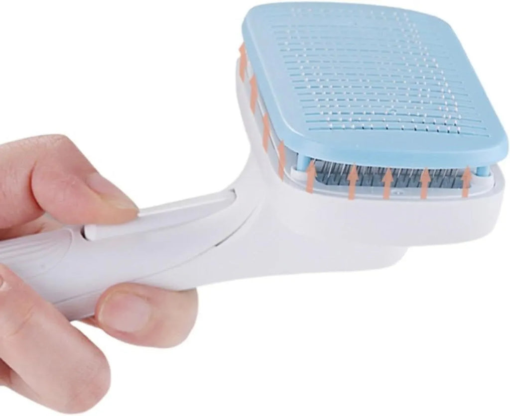 Pet automatic hair removal comb in blue, grey, green, or pink colour options