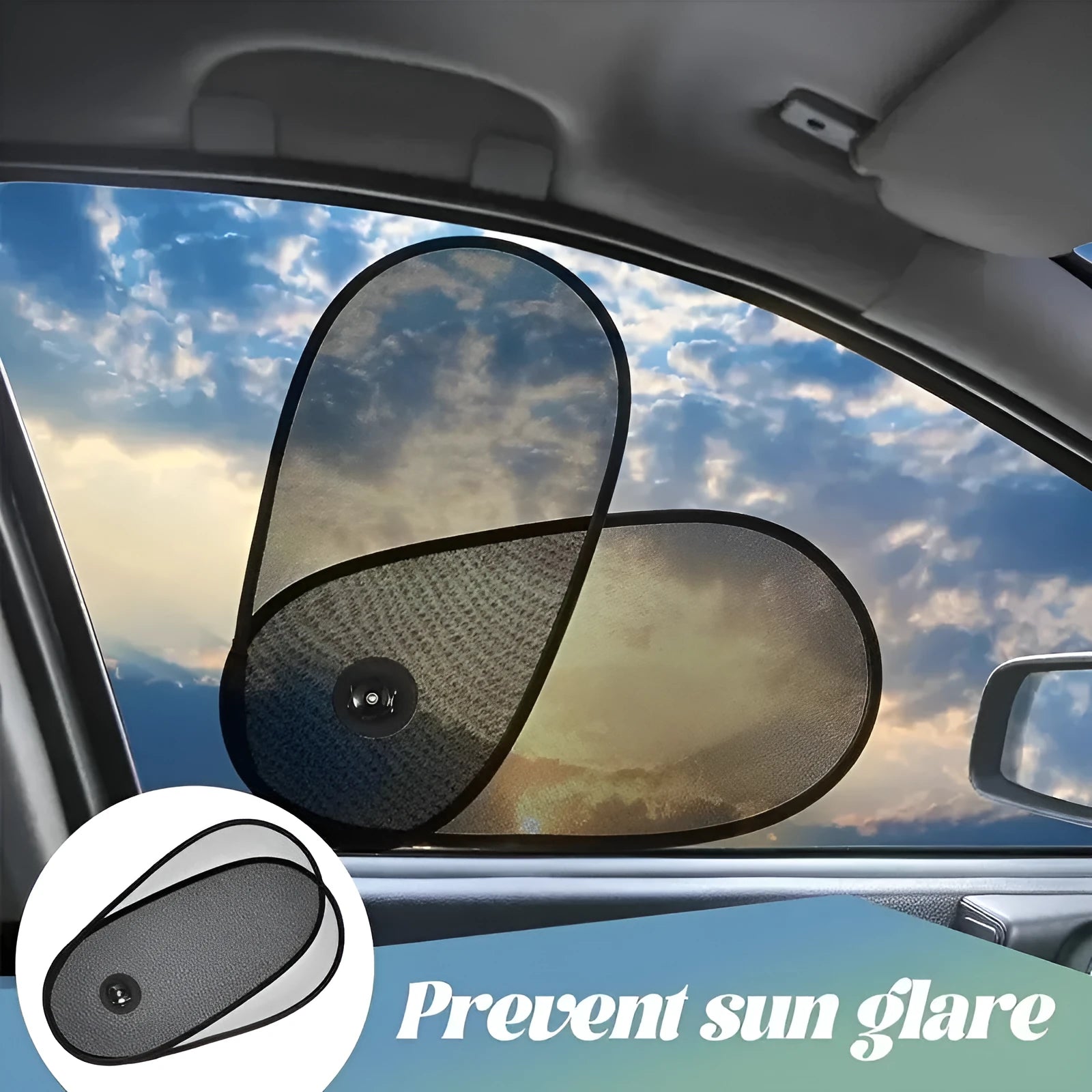 Black breathable mesh car window shade for baby protection on side windows with suction cup attachment