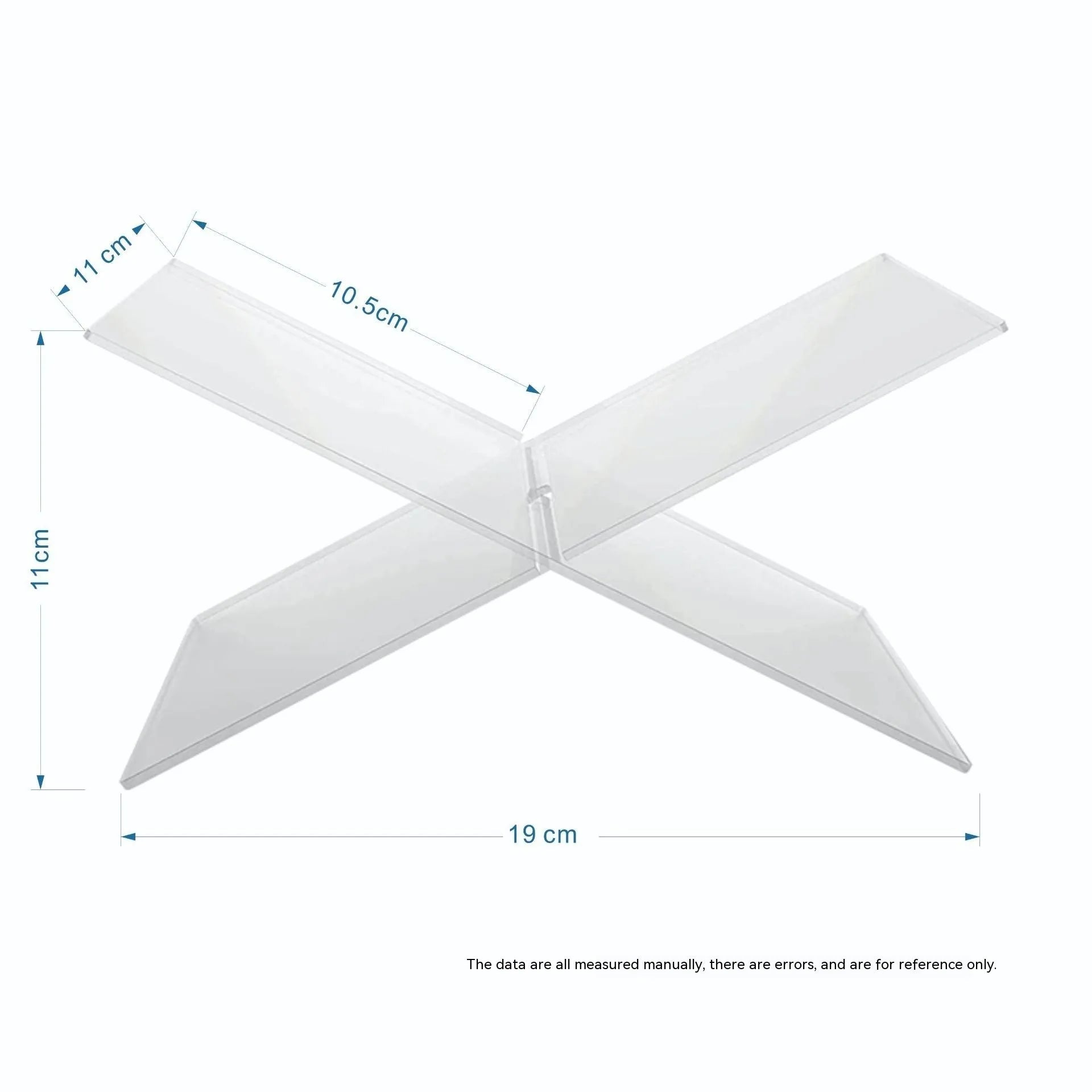 Clear acrylic X-shaped desktop book display rack holding multiple books at angle