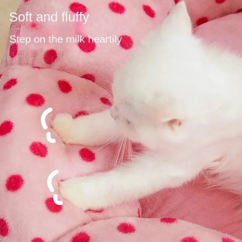 Pink dot fabric cat bed with cushion, 45cm or 65cm diameter for small to medium cats up to 20 pounds
