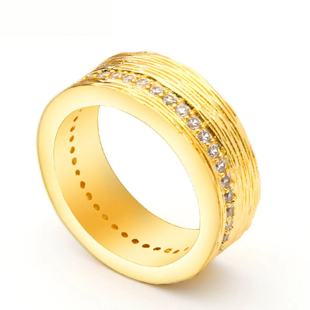 Gold geometric zircon ring for women in copper with electroplated finish