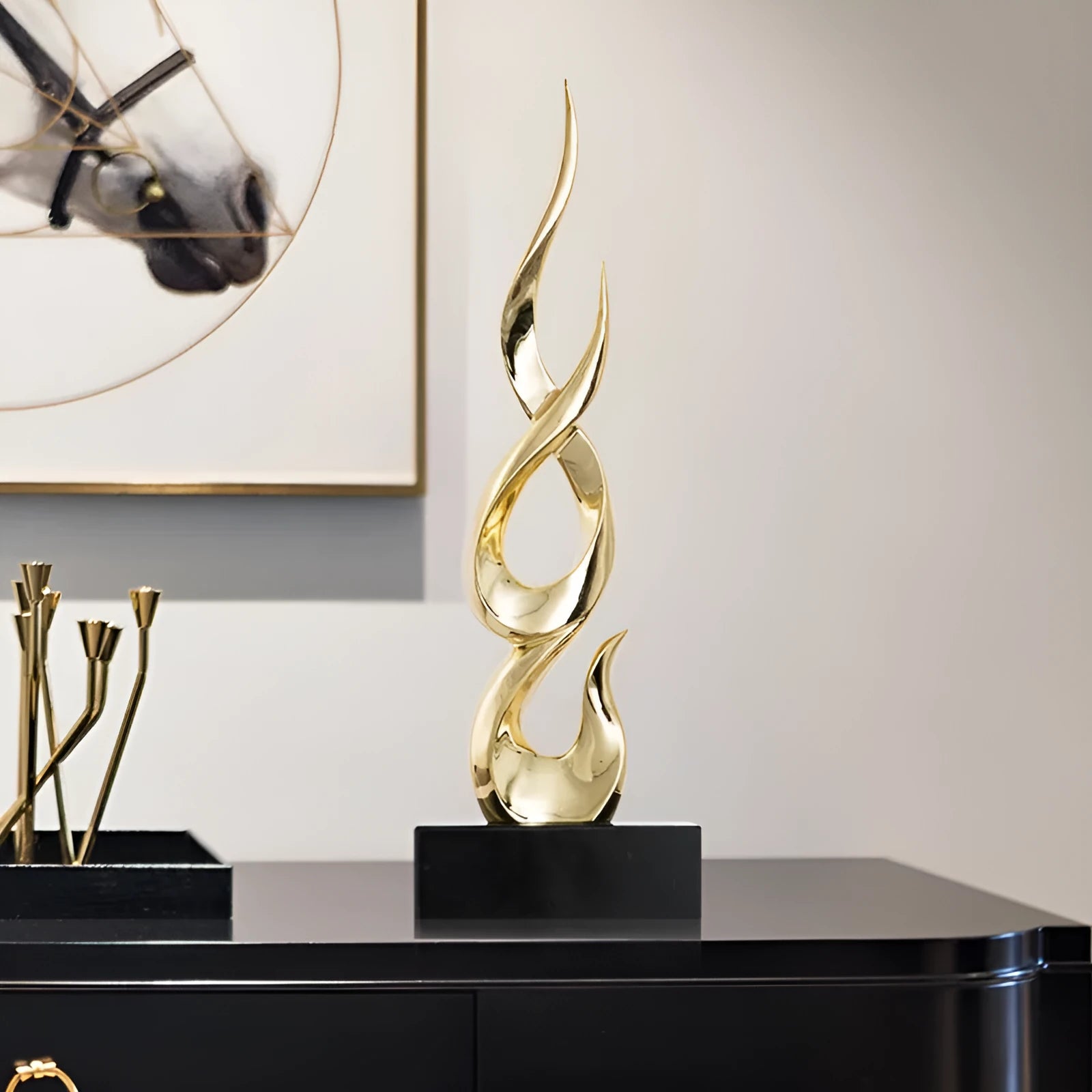 Resin high-rise festival decoration craft in bright gold colour with modern simple design