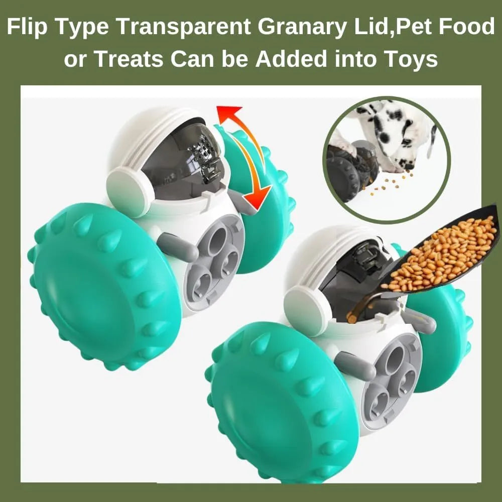 Self-balancing dog treat dispenser toy in multiple colours with robot design for small pets