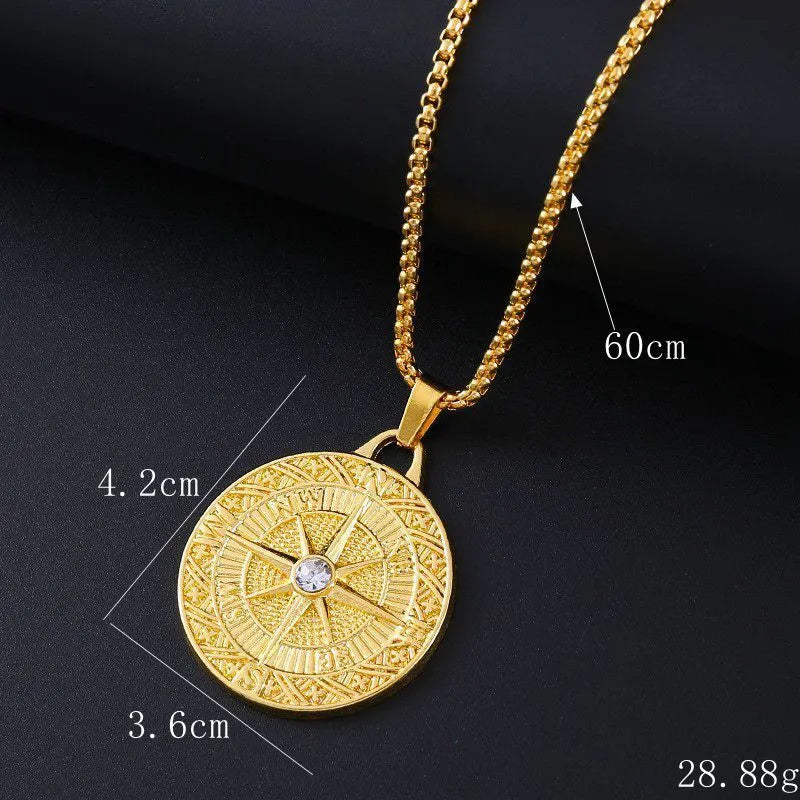 Geometric gold-coloured alloy pendant necklace with zircon stones