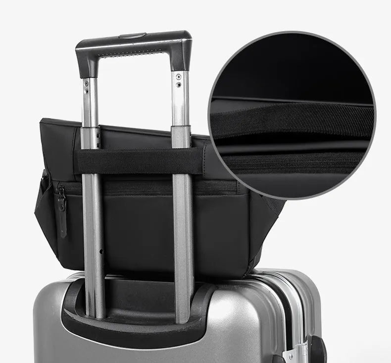 Grey horizontal square PU leather crossbody bag for men with a single shoulder strap.
