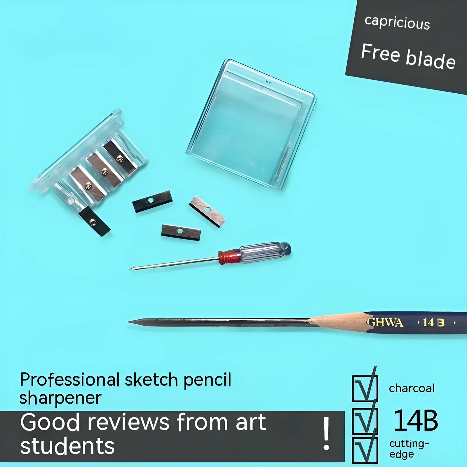 Four-hole geometric pencil sharpener with four blades for art sketching projects
