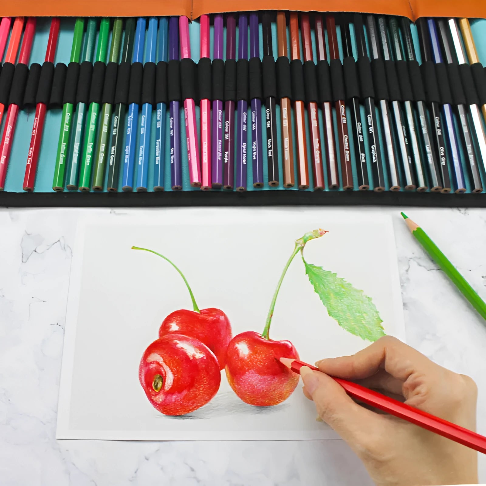Wooden coloured pencil set with 50 colours for oily painting in storage case