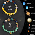 Natural stone zodiac beaded bracelet set showing twelve astrological styles with adjustable design