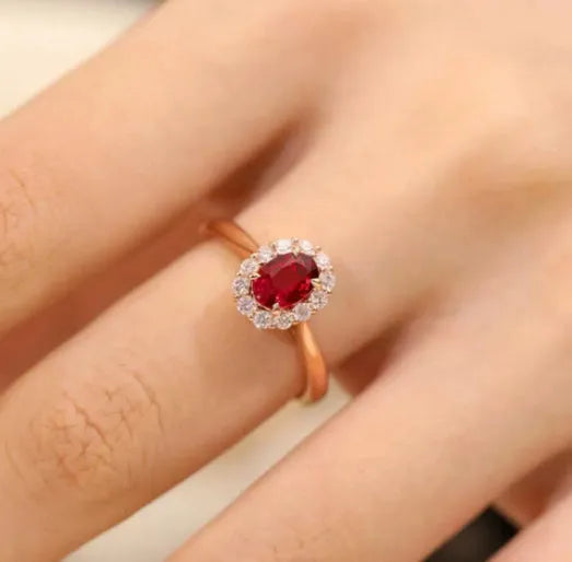Gold Pigeon silver plated ring with red blood gemstone inlay and floral pattern design