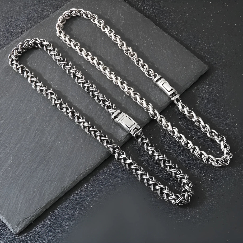 Men's titanium steel keel chain necklace with antique silver finish and large hemp flower links