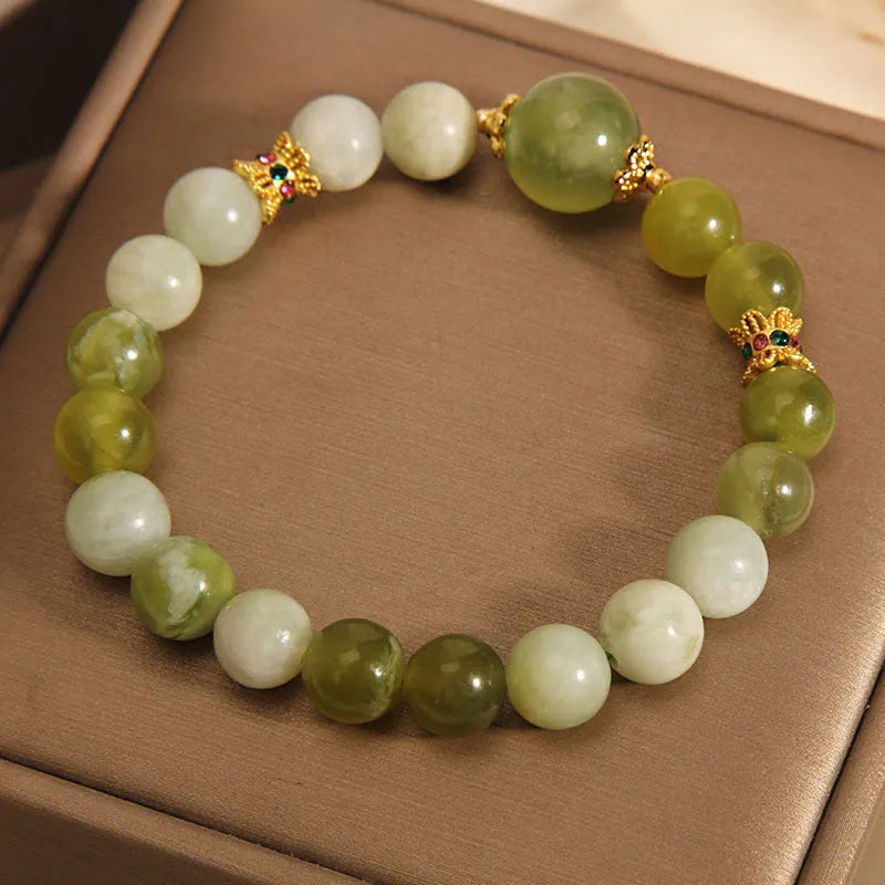 Women's jade green bracelet made from Xiuyan jade stone with adjustable cord