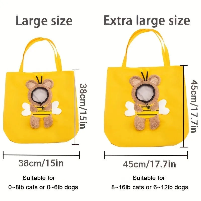 Little Bee Design canvas pet carrier bag for small dogs and cats, breathable with safety zippers, blue side view