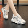 Women's leather sports casual shoes with thick wedge soles and front lace-up fastening in four colour options