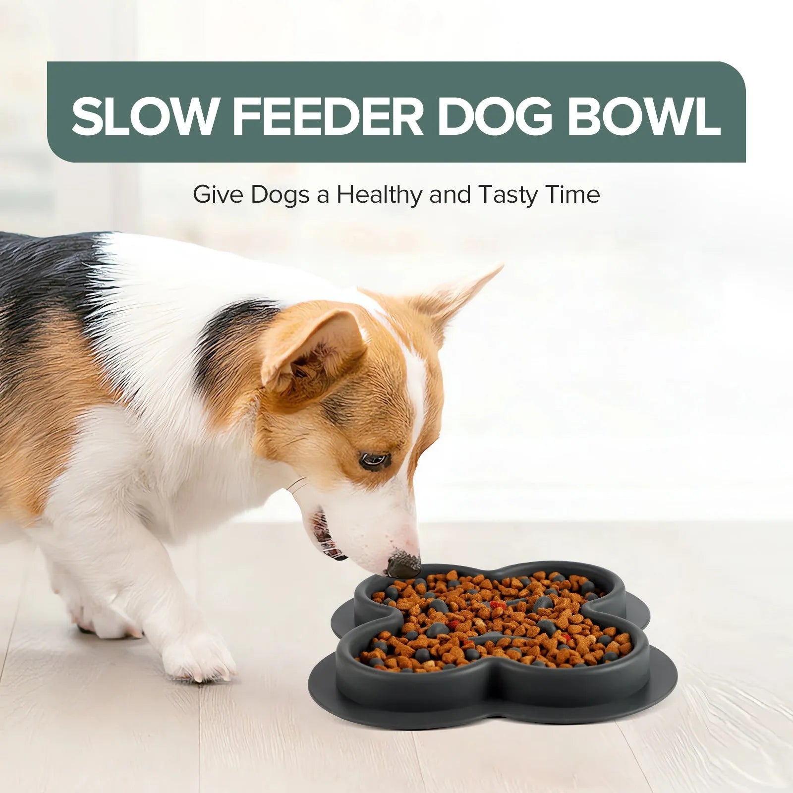 Silicone pet licking mat with textured surface and non-slip base in assorted colours.