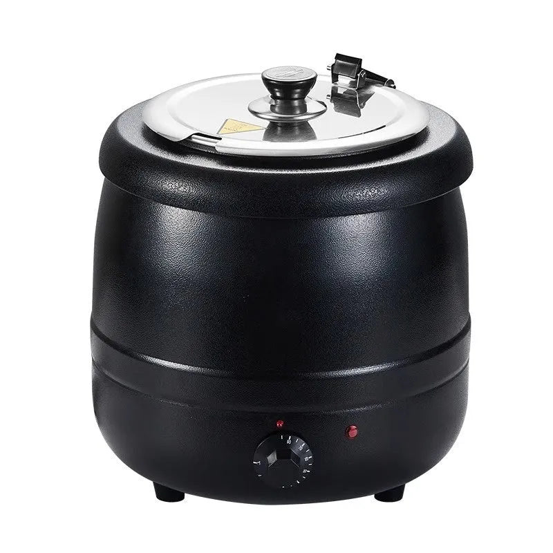 Black 10 litre stainless steel electric heating insulation pot with large mouth steel cover