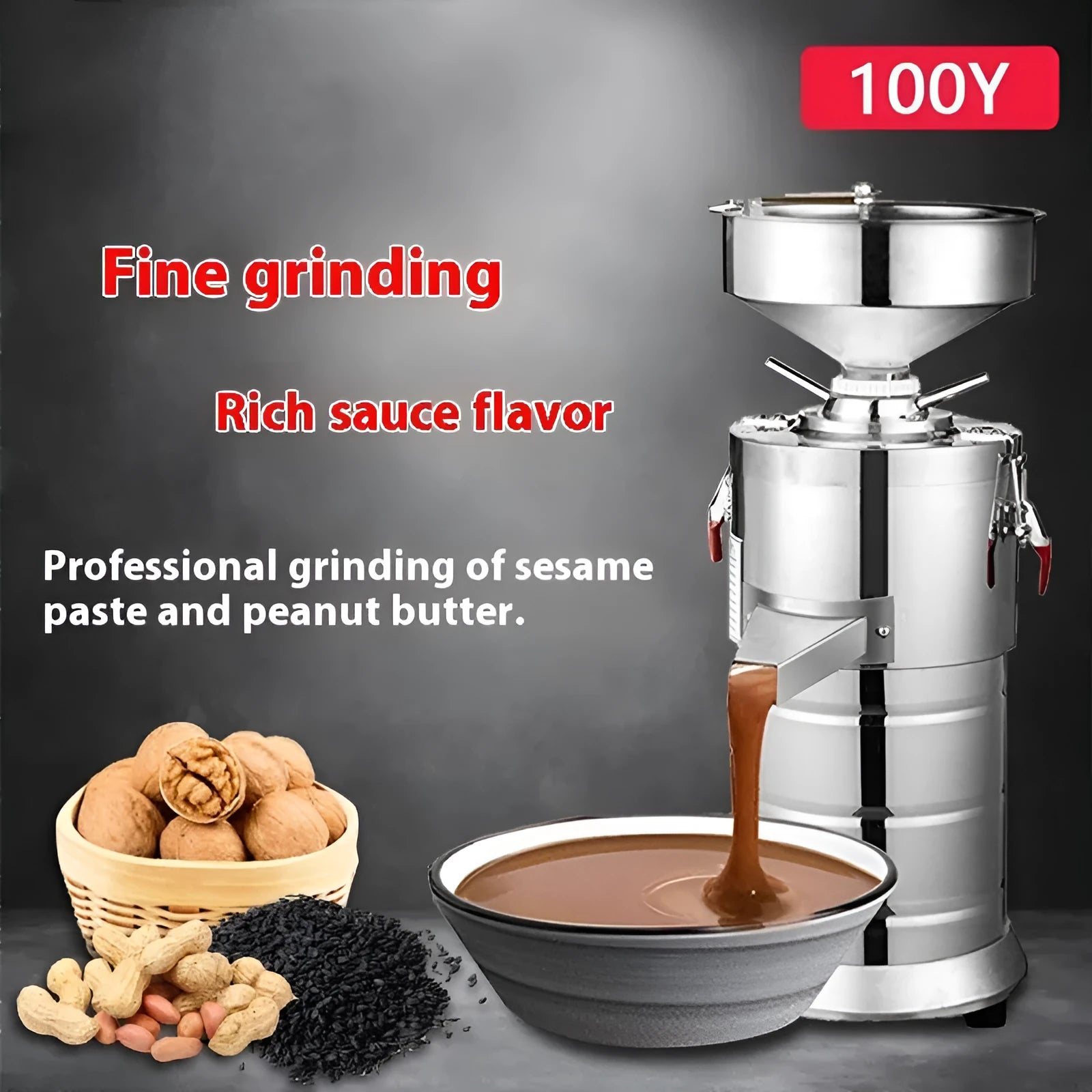 Electric small household automatic sesame paste grinding machine with stainless steel body and 100mm grinding wheel