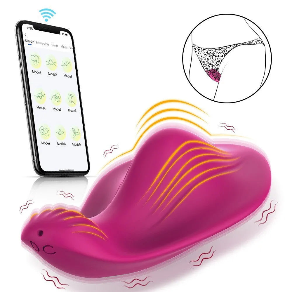 Rose red wearable butterfly female massager with APP remote control functionality