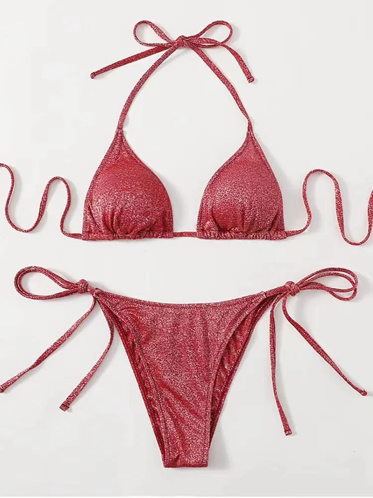 Women's split bandage bikini swimsuit in polyester fabric available in six colours