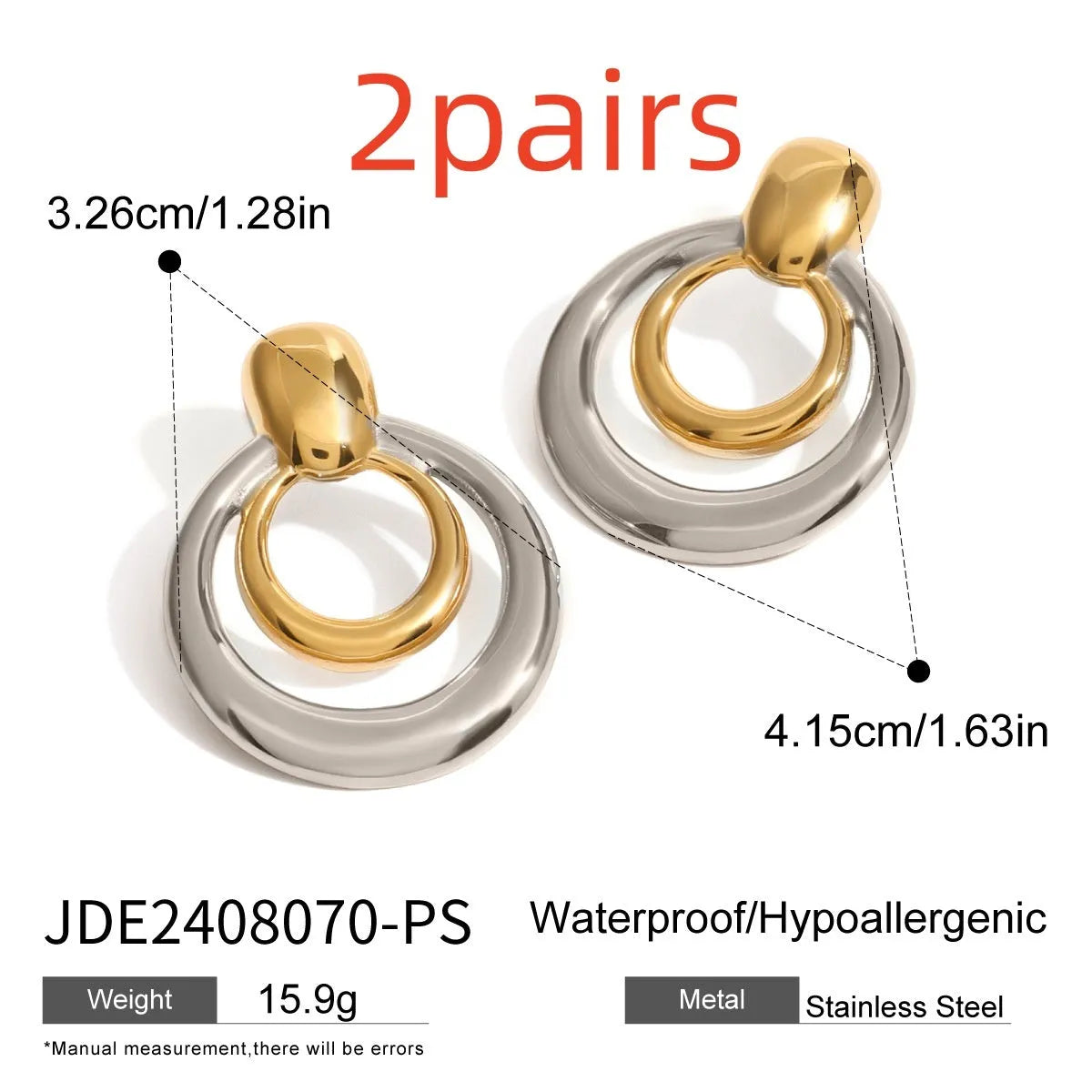 Round golden geometric hollow stud earrings made from titanium steel with an 18K gold electroplated finish.