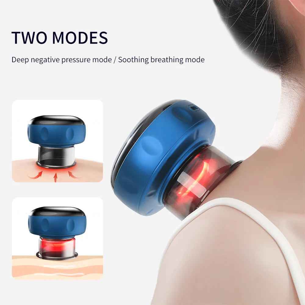 Electric vacuum cupping massager body cups in black with LED display and four buttons
