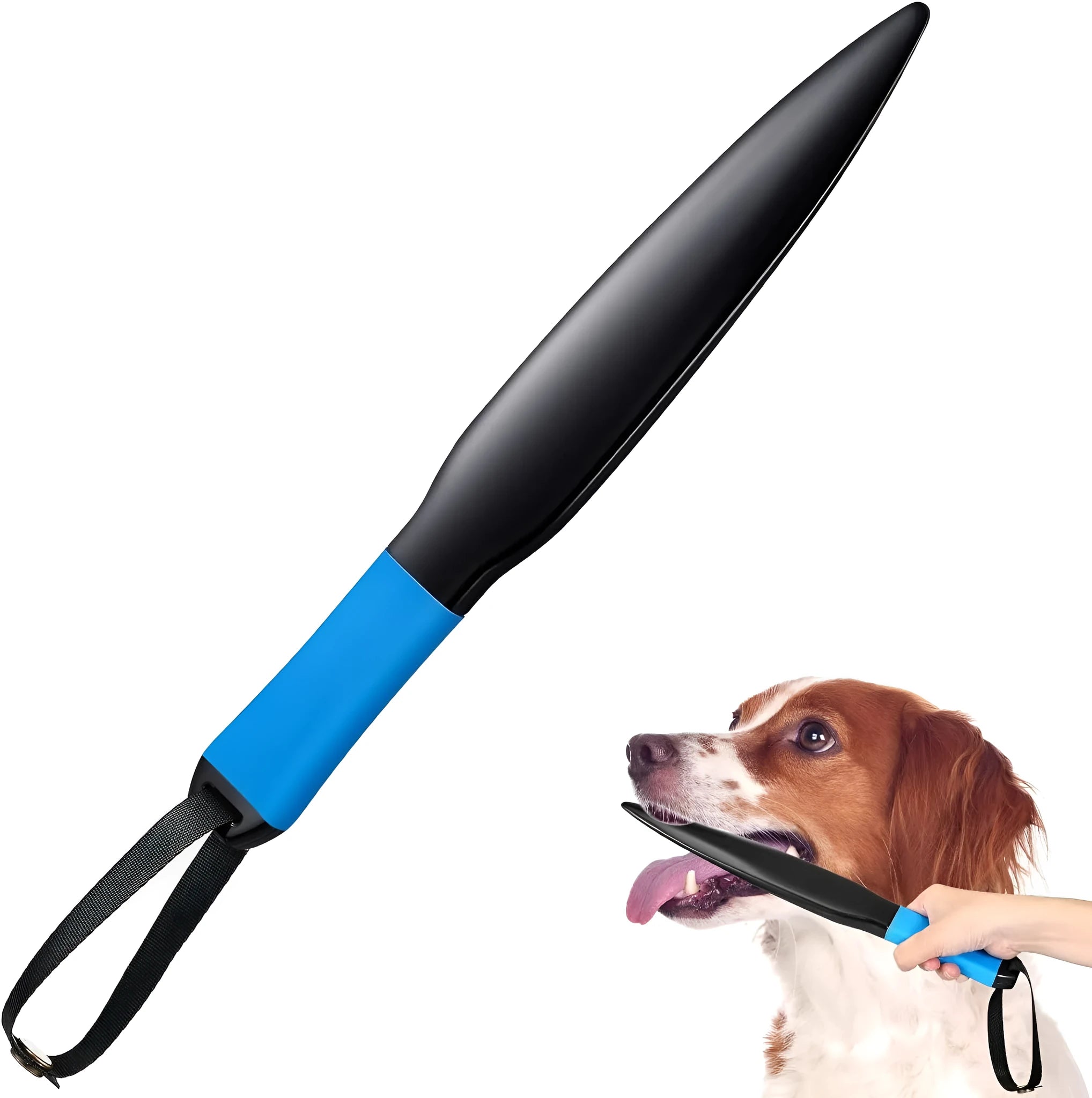 Blue handled nylon dog break stick for bite training, measuring 35 cm long.