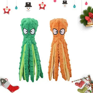 Blue dog squeaky toy octopus no stuffing crinkle plush on white background