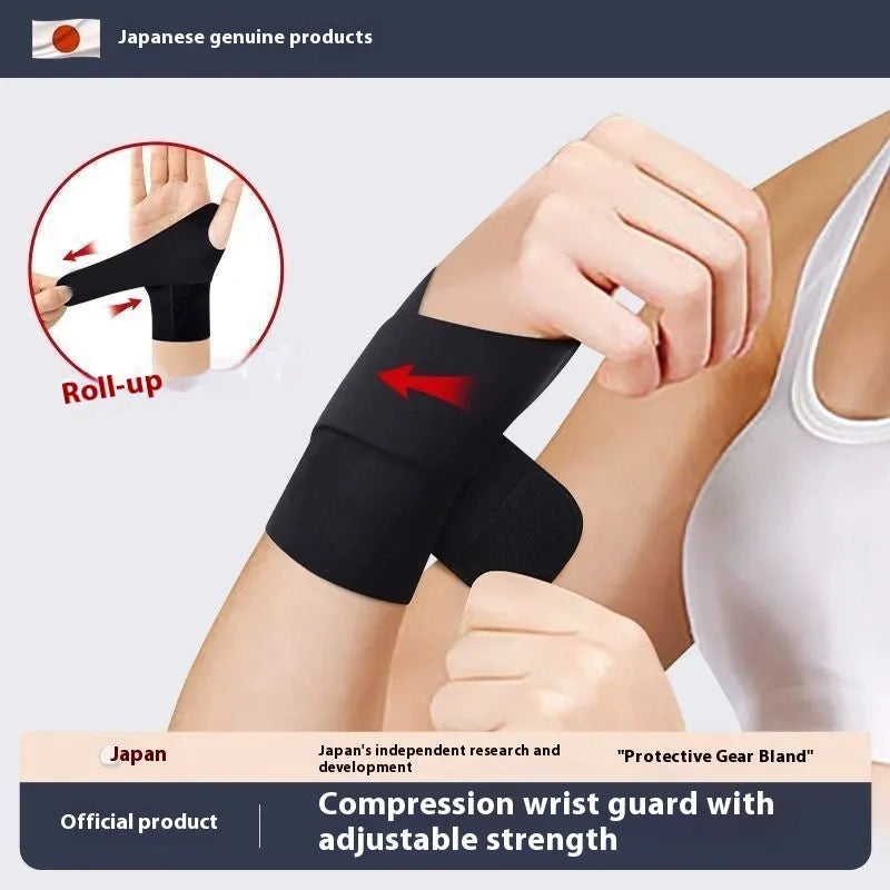 Adjustable athletic wristguard in black colour showing breathable thin construction