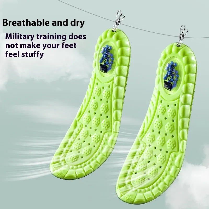 Green PU air cushion sports insole with shock absorption and argy wormwood layer