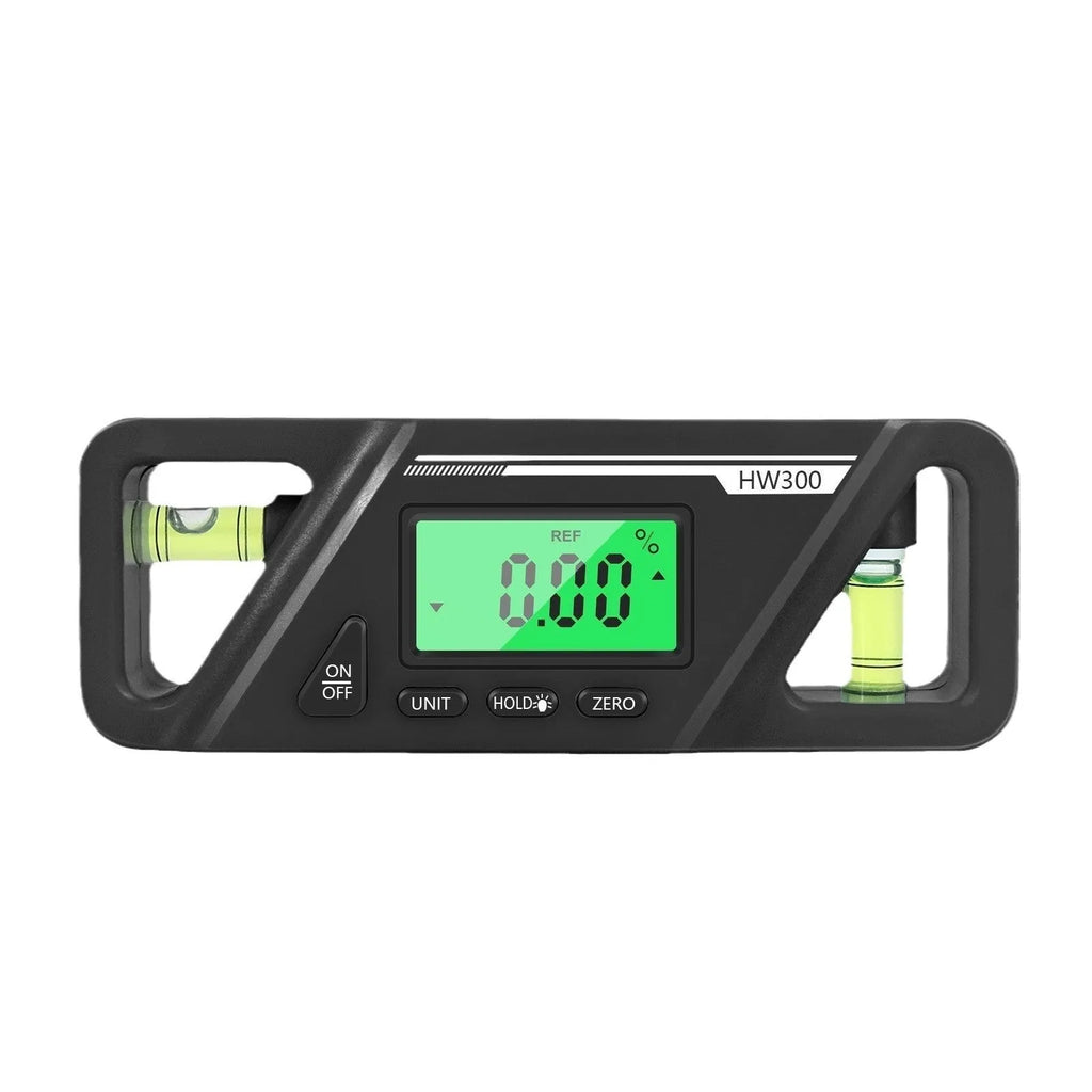 Black digital angle gauge inclinometer with magnetic base and LCD display showing an angle reading.
