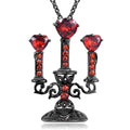 Close-up of a women's zinc alloy Gothic necklace with a hollow retro candlestick pendant on a cross chain.