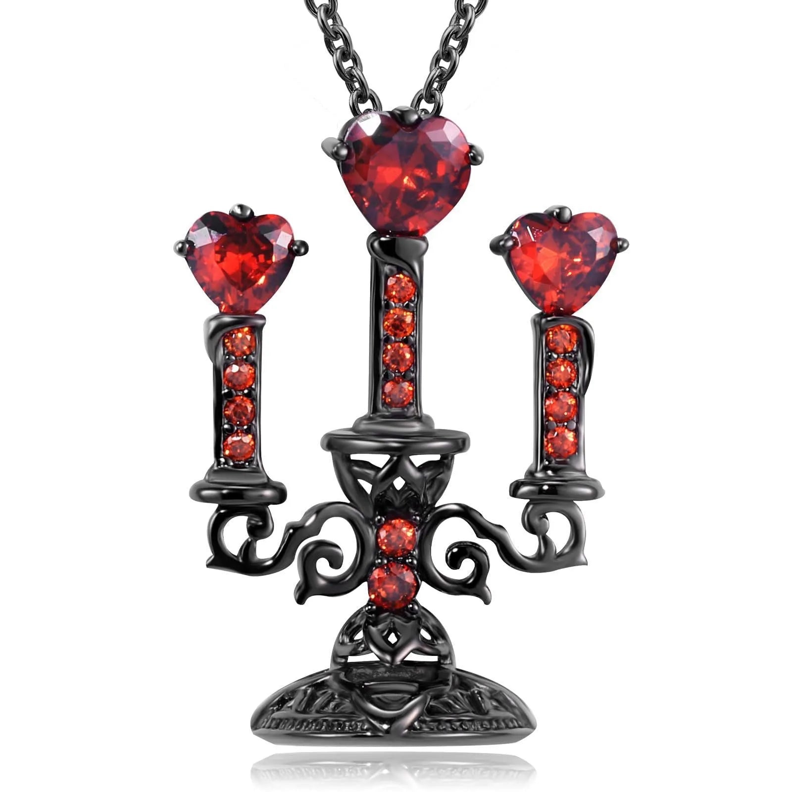 Close-up of a women's zinc alloy Gothic necklace with a hollow retro candlestick pendant on a cross chain.